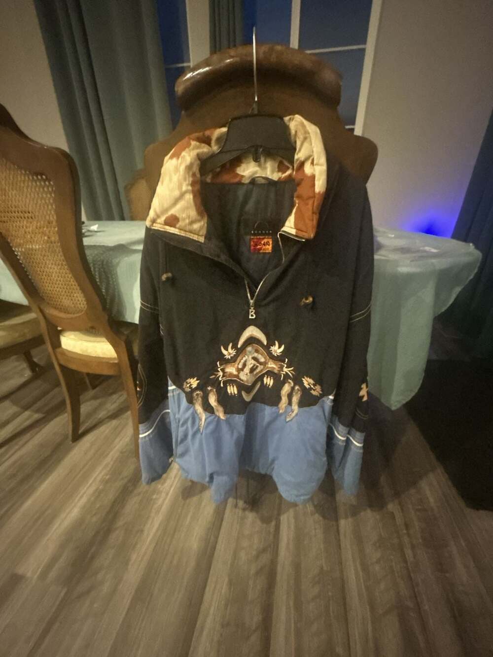 Bogner Black and Light Blue Ski Jacket with Embroidered Accents